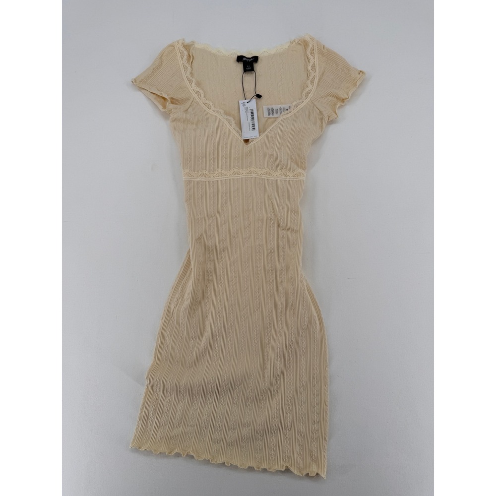 Nasty Gal Cream Lace Trim Bodycon Mini Dress M/L NWT Y2K Feminine